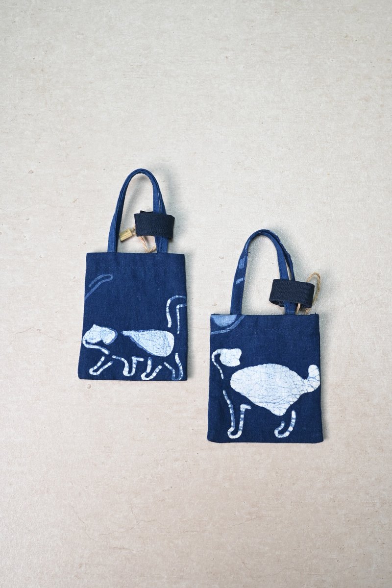 【記憶有限】藍染小廢包/吊飾-貓 - 零錢包/小錢包 - 棉．麻 藍色