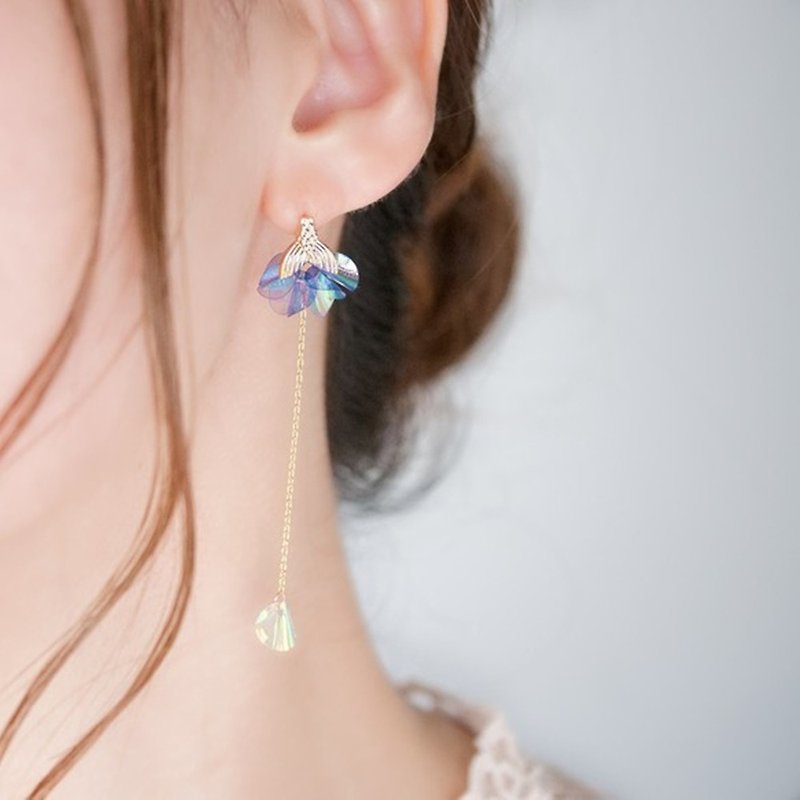 人魚の花咲きフリル | ピアス/イヤリング  |18kgp - 耳環/耳夾 - 其他材質 藍色