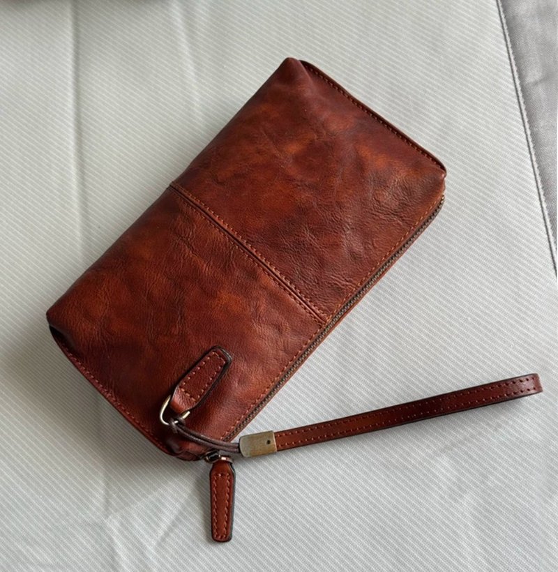 軟皮牛皮長款皮夾錢包 男士商務手拿手機錢夾 - 錢包/皮夾/長短夾 - 真皮 咖啡色