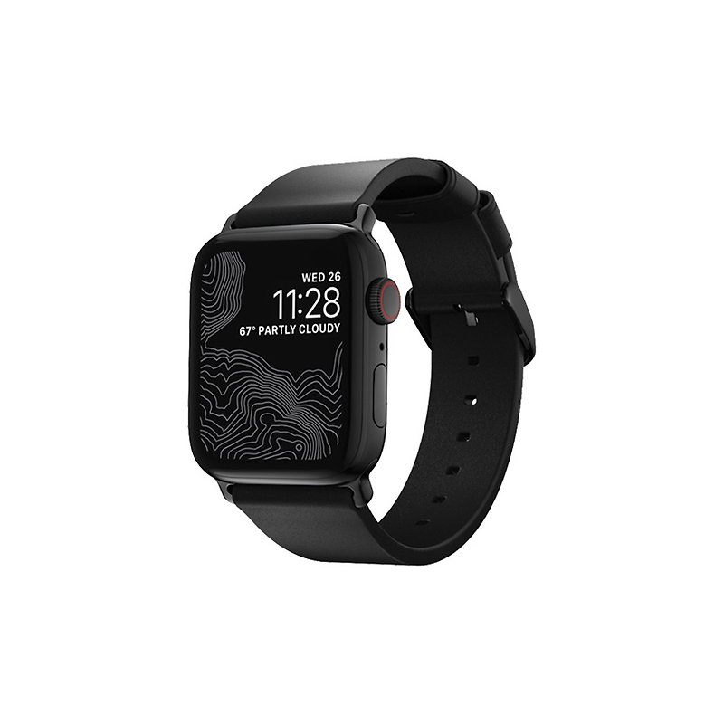 American NOMADxHORWEEN Plain Black Leather Strap for Apple Watch-Modern Black-38/40 - Watchbands - Genuine Leather Black