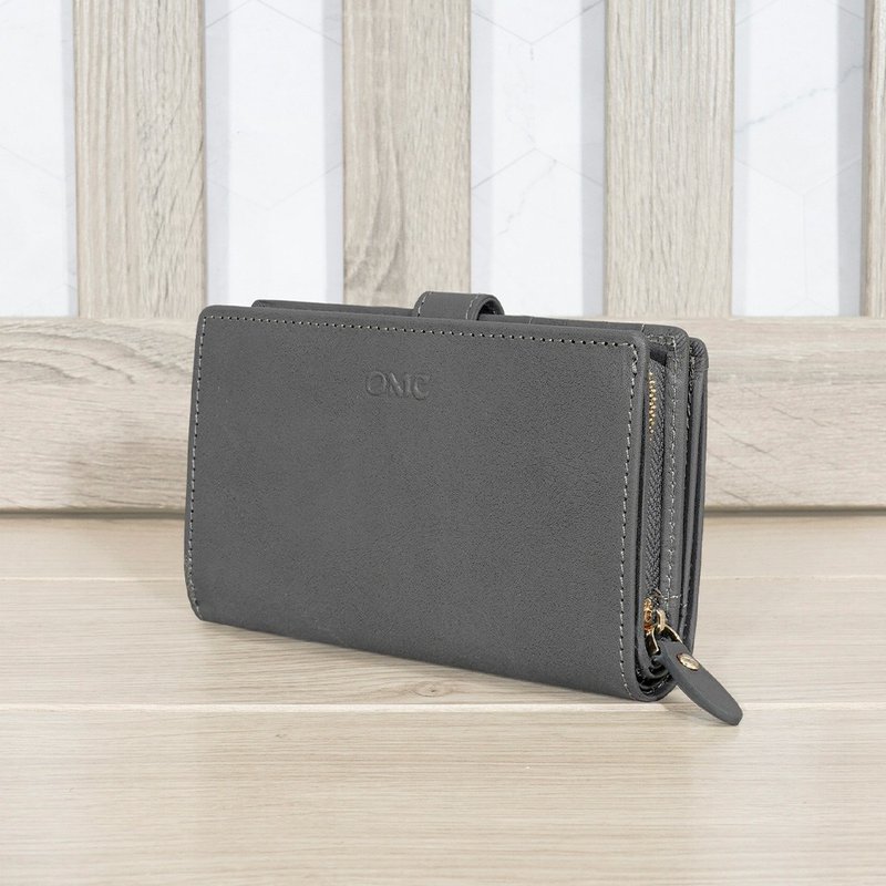 義大利植鞣革舌扣零錢袋牛皮中夾95139(灰色) - 銀包 - 真皮 灰色