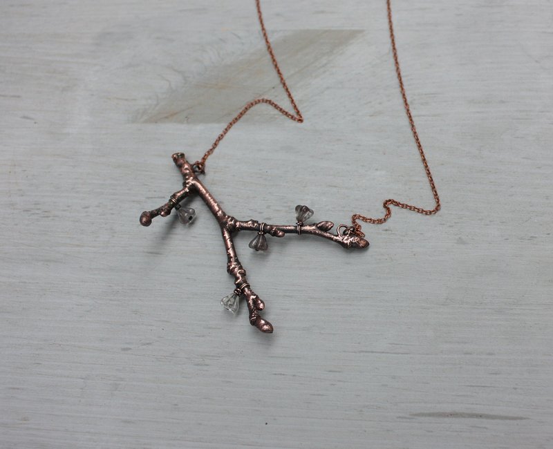 blossom Twig Necklace, Real Branch copper pendant, spring jewelry gift - 項鍊 - 銅/黃銅 