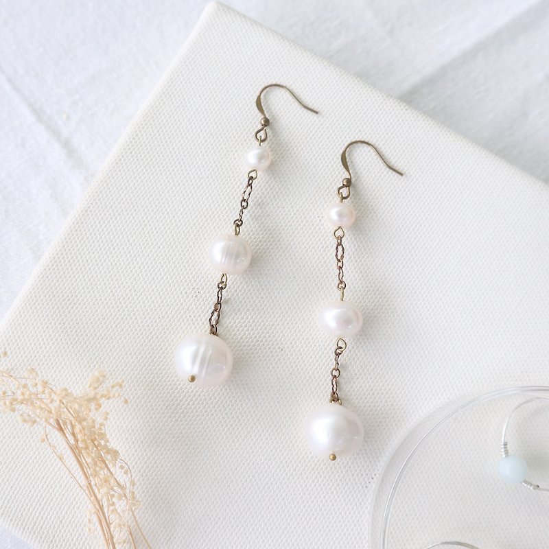 Freshwater Pearl Brass Series - French Elegant and Clipable - Earrings & Clip-ons - Pearl White