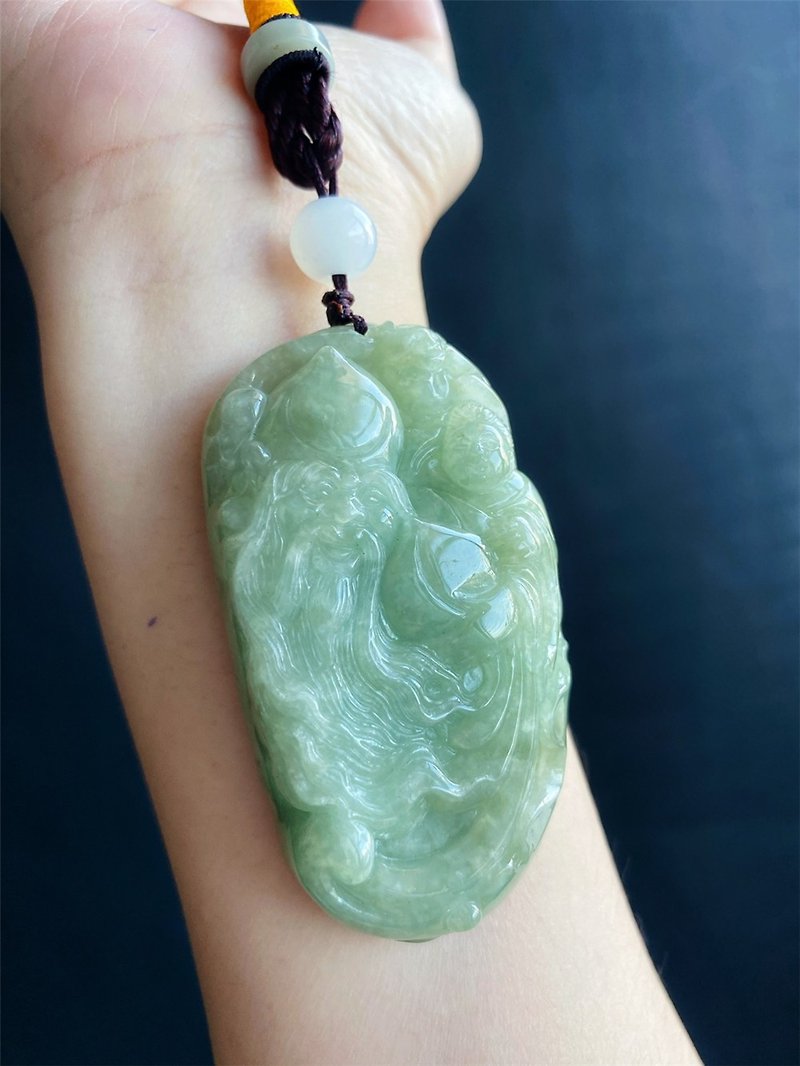 [Sold] Limited Edition Single Product Longevity Burmese Jade Jade Handle Rope Jade Tag Pendant Gift - Lanyards & Straps - Jade Green