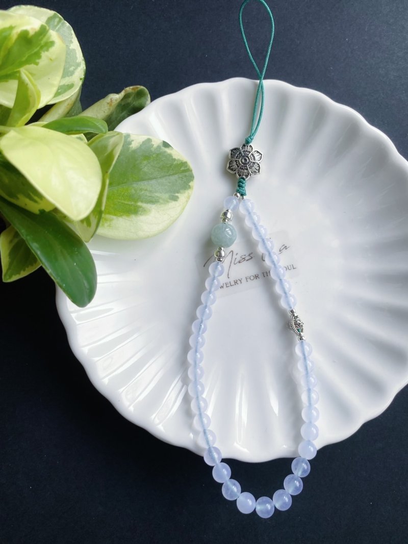 Natural Burmese jade jade white jade with lotus bestie mobile phone chain to ensure safety gift - Lanyards & Straps - Jade Green