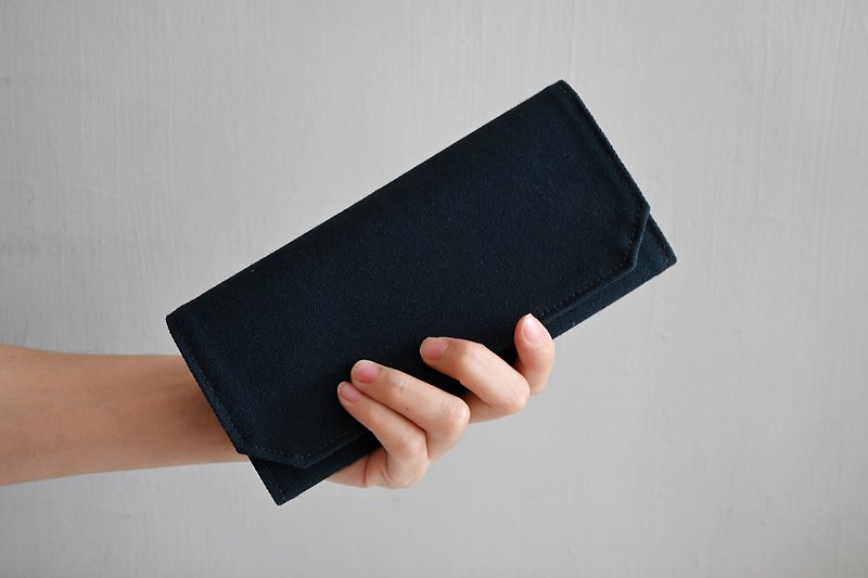 濃紺-帆布/洗えるクラフト紙長財布 - 財布 - サステナブル素材 ブルー