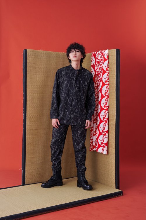 INF 長袖襯衫/解構衣領/綁帶/家紋印花/24AW-INF