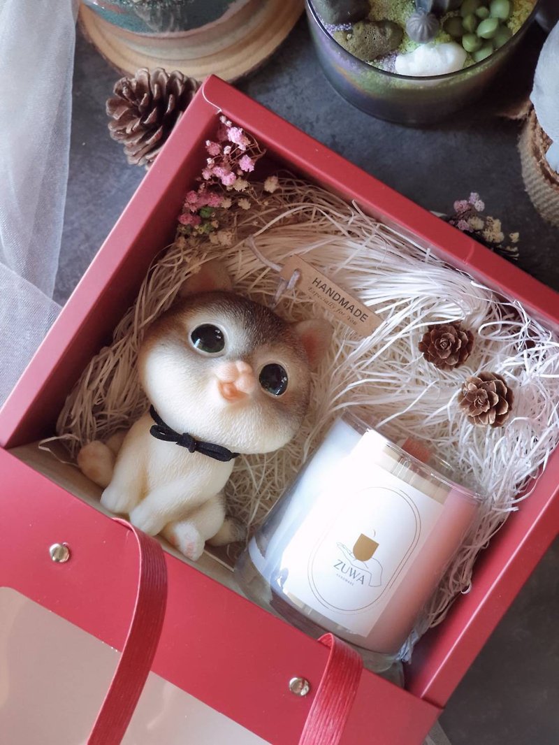 Scented Candle Gift Box | Cat/ Stone Shape 280g + Container Candle 180g-200g | 15 Scents - Fragrances - Wax 