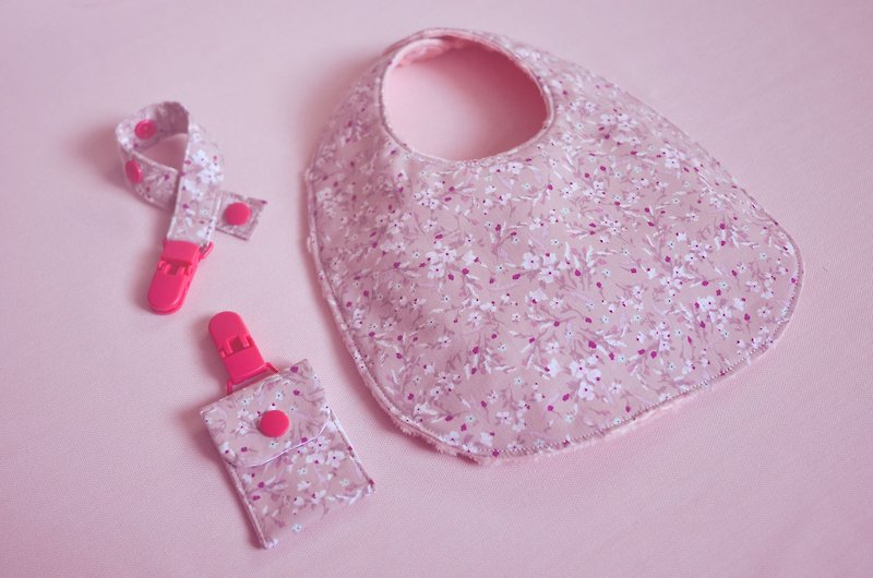 Flower Rain - North Napkin Bib Gift Set - ผ้ากันเปื้อน - ผ้าฝ้าย/ผ้าลินิน สึชมพู