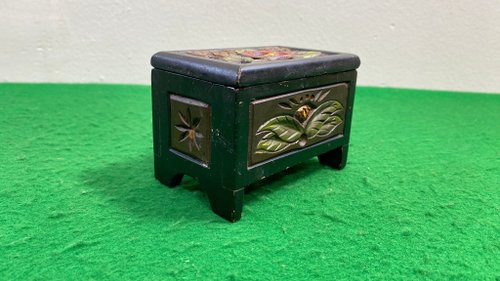 Vintage Lover 復古木盒堅固紀念品雕刻花朵木製寶盒帶蓋