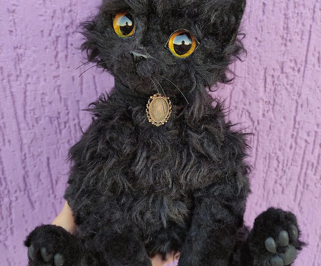 黒猫、手作りのテディ子猫、アートドール、リアルなぬいぐるみ、OOAK