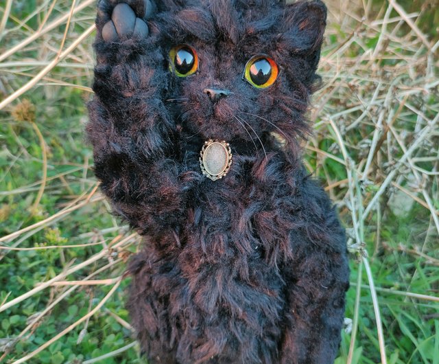 黒猫、手作りのテディ子猫、アートドール、リアルなぬいぐるみ、OOAK