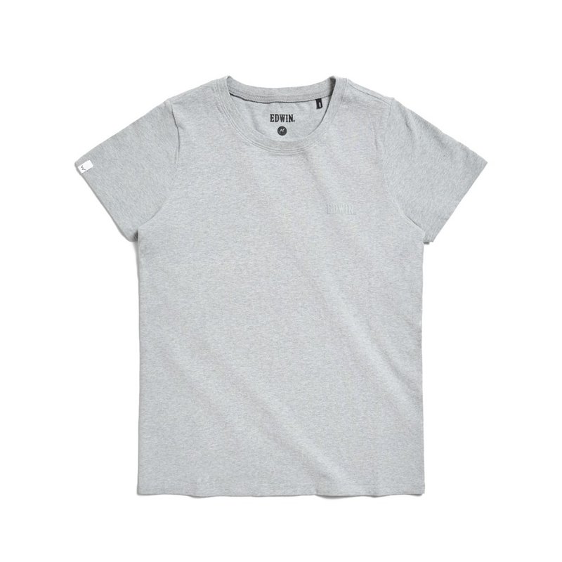 EDWIN 10th generation basic LOGO short-sleeved T-shirt-women (Linen gray) #TOP - เสื้อยืดผู้หญิง - ผ้าฝ้าย/ผ้าลินิน สีเทา