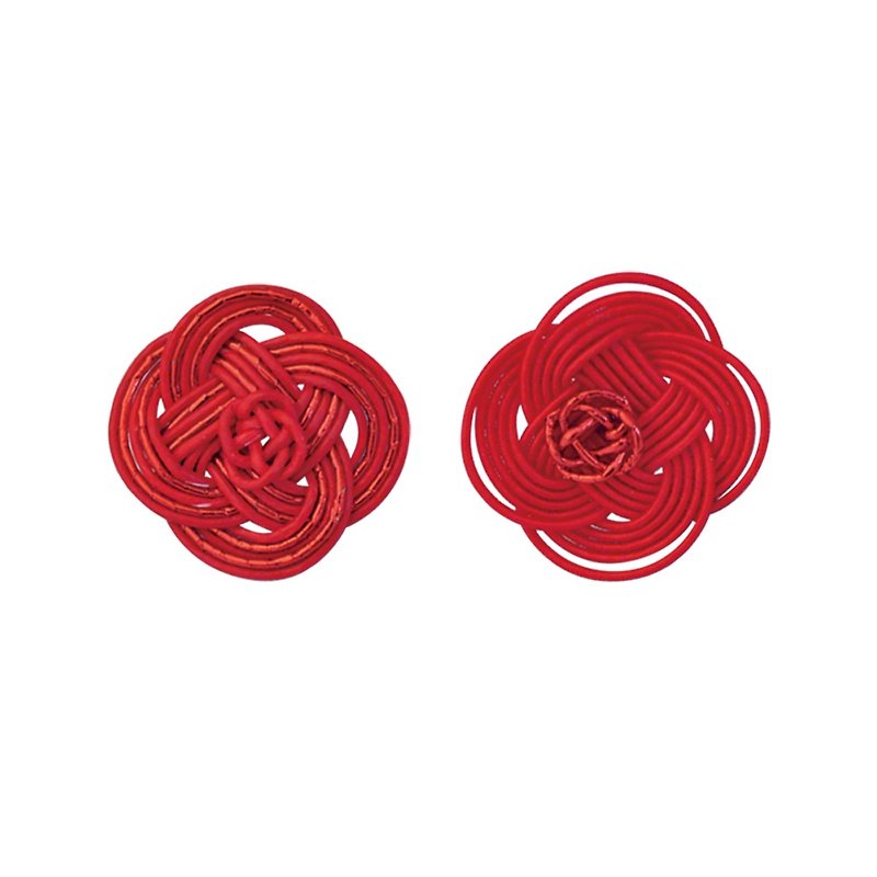 Mizuhiki Pierced earrings ーRape blossomsー Red×Red - ต่างหู - วัสดุอื่นๆ สีแดง