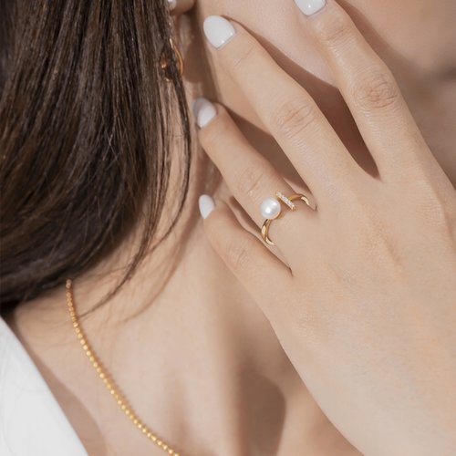 Belinda Jewelry 輕珠寶 Smile 微笑戒指 珍珠 | 14注金 | 免運 | Belinda輕珠寶