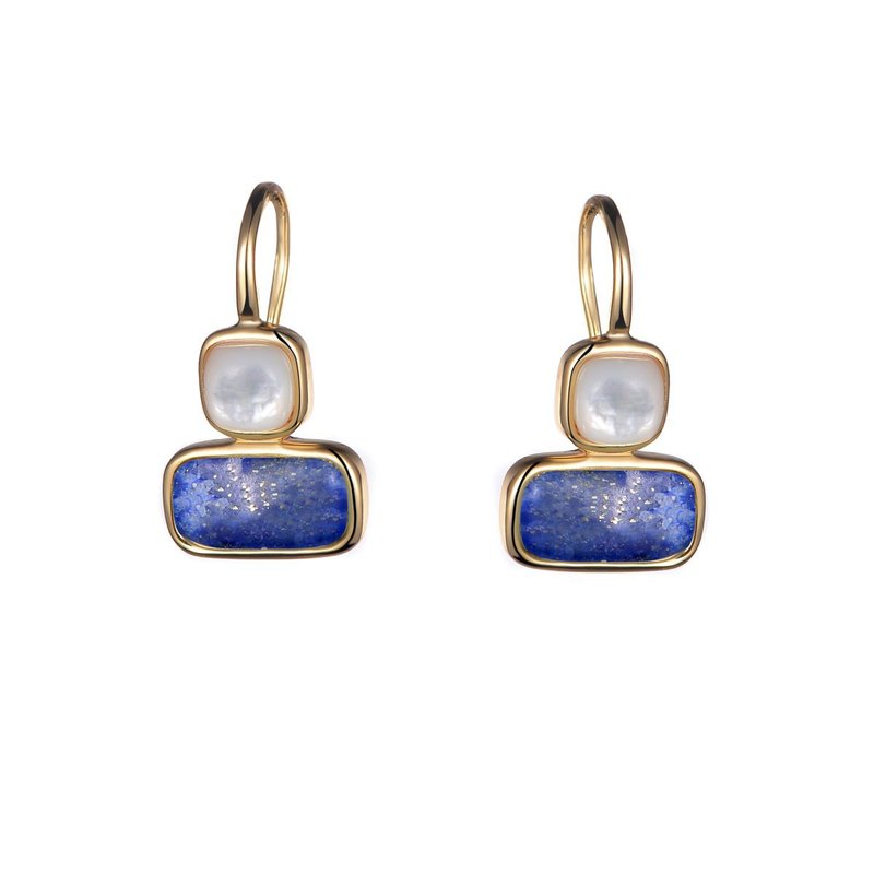 簡約雙寶石耳環/青金石/ - 耳環/耳夾/耳骨夾 - 半寶石 藍色