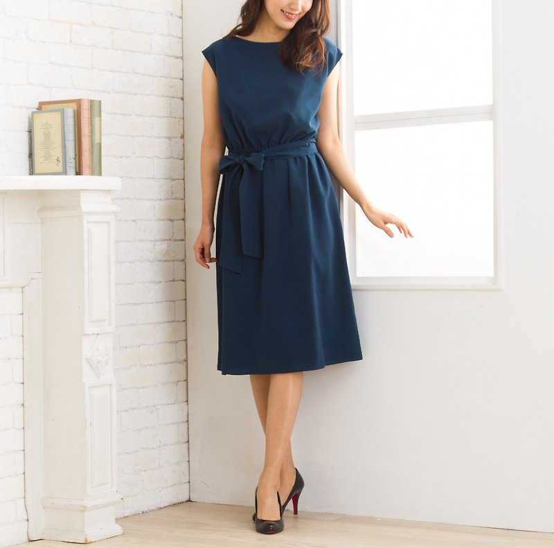 環保材質 洋裝/連身裙 藍色 - 日本產 深藍色 連衣裙 Navy Fit & Flare Midi Dress