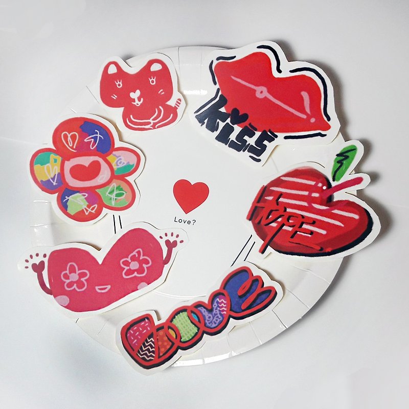 Pop style red graffiti sticker gift sticker limited design small gift love Valentine's day hand-painted - สติกเกอร์ - กระดาษ สีแดง