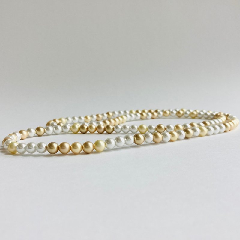 ガラスmixパールオペラネックレス/エンドレス加工/6mm約75cm/イエローxホワイトmix/made in japan - 項鍊 - 玻璃 黃色