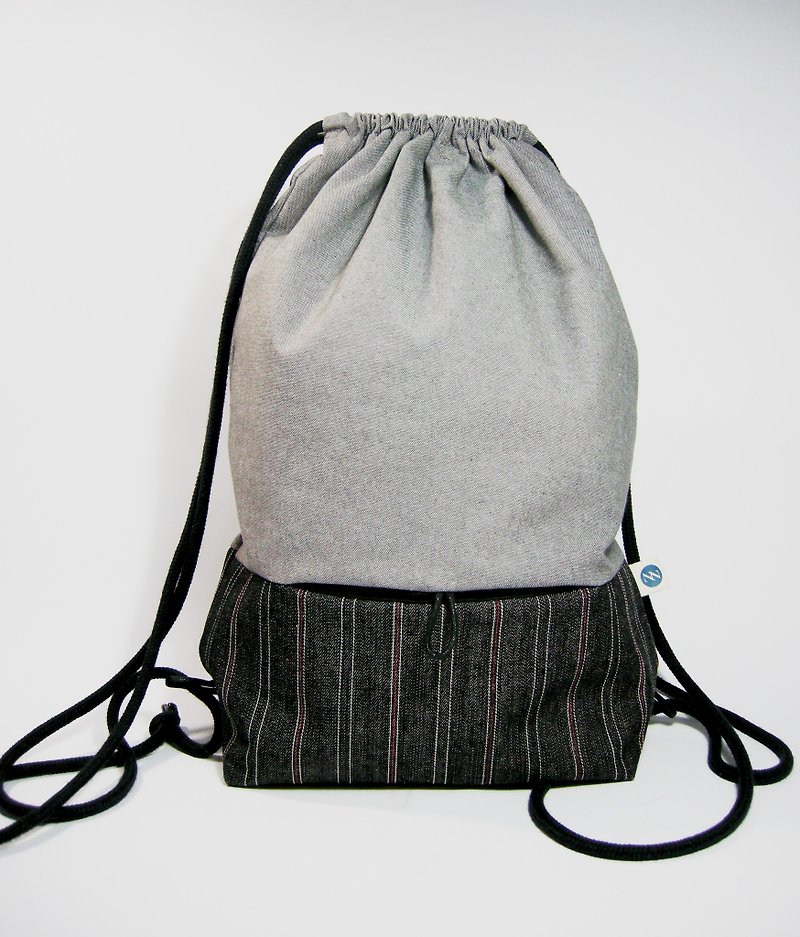 ●雙色雙層束口後背包(帆布)__作作 zuo zuo手製包 - 水桶包/束口袋 - 其他材質 灰色