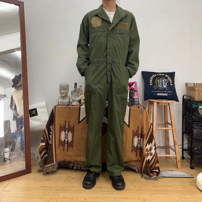 U.S. Army public issue jumpsuit work pants second-hand vintage military green embroidered cloth patch 40r - กางเกงขายาว - ผ้าฝ้าย/ผ้าลินิน สีเขียว