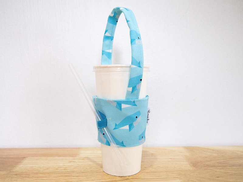 Whale drink bag / Reusable drink holder / 飲料提袋 - Beverage Holders & Bags - Other Materials Blue