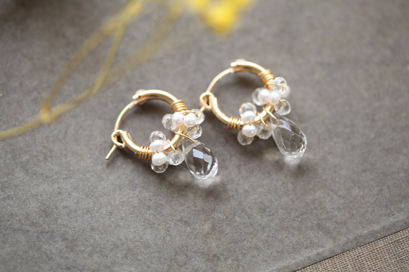 Happy circle1.5cm│White crystal model can be changed to clip-on birthday gift natural stone - Earrings & Clip-ons - Gemstone White