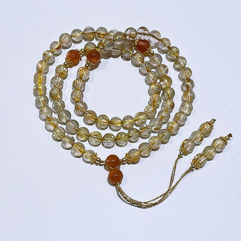 Gemstone Natural Ore Titanium Crystal 6.3 mm Sunstone Three Circle Bracelet - Bracelets - Gemstone Gold