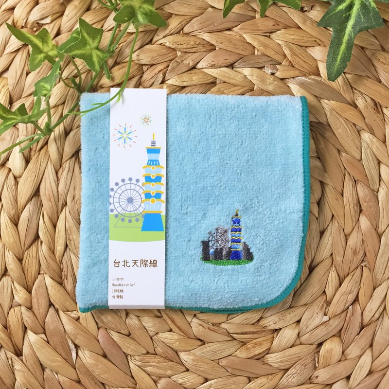 Naji little things. Taiwan embroidered handkerchief small square-Taipei skyline - ผ้าเช็ดหน้า - ผ้าฝ้าย/ผ้าลินิน สีน้ำเงิน