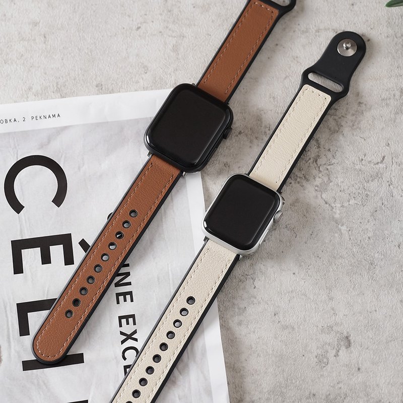 Apple watch - Internal stud buckle covered leather strap - สายนาฬิกา - หนังแท้ 