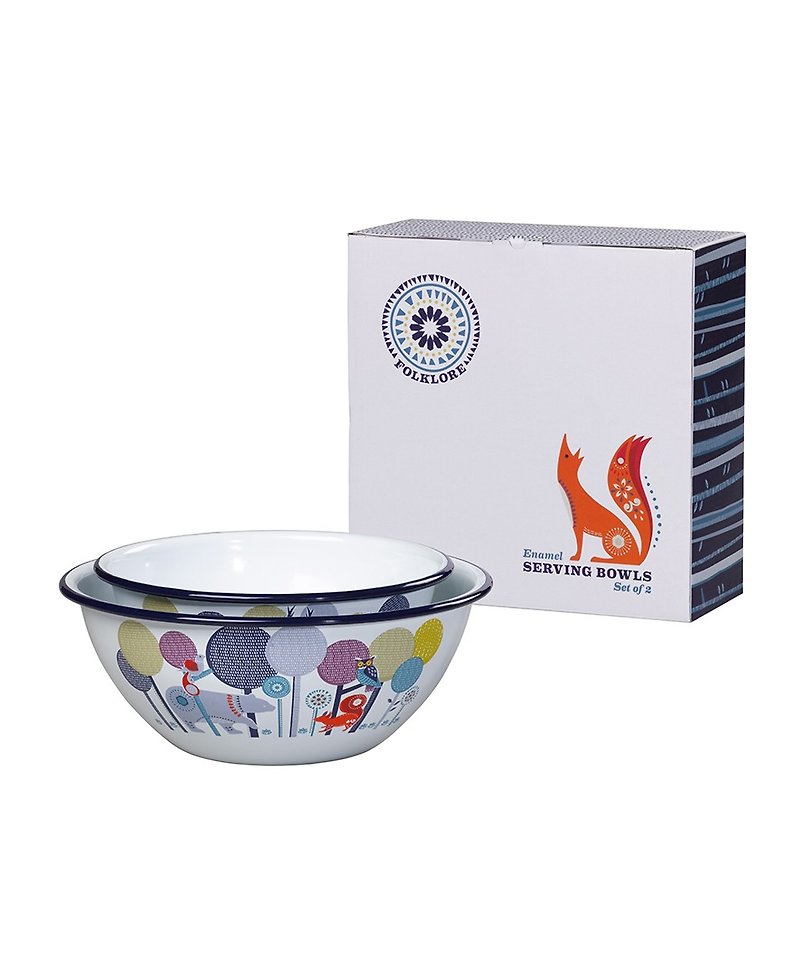 British import Wild & Wolf design 珐琅 big bowl small bowl gift box group (size bowl combination) spot - จานเล็ก - วัตถุเคลือบ สีน้ำเงิน