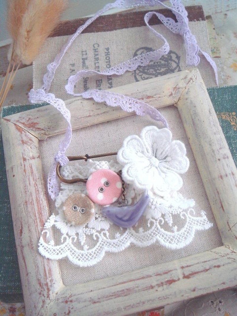 Garohands ginkgo flower wavelet buckle ceramic bird lace pin shape long chain * lavender purple A503 gift forest series - สร้อยคอ - วัสดุอื่นๆ 
