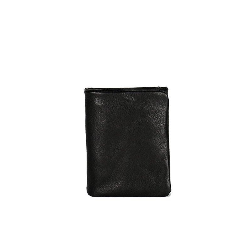 Unisex Minimalist Fengshui Washed Leather Tri-Fold Short Clip - Black and Brown - Wallets - Genuine Leather Black