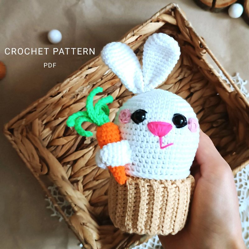 Crochet pattern bunny cupcake - 手工藝教學/工具書 - 其他材質 