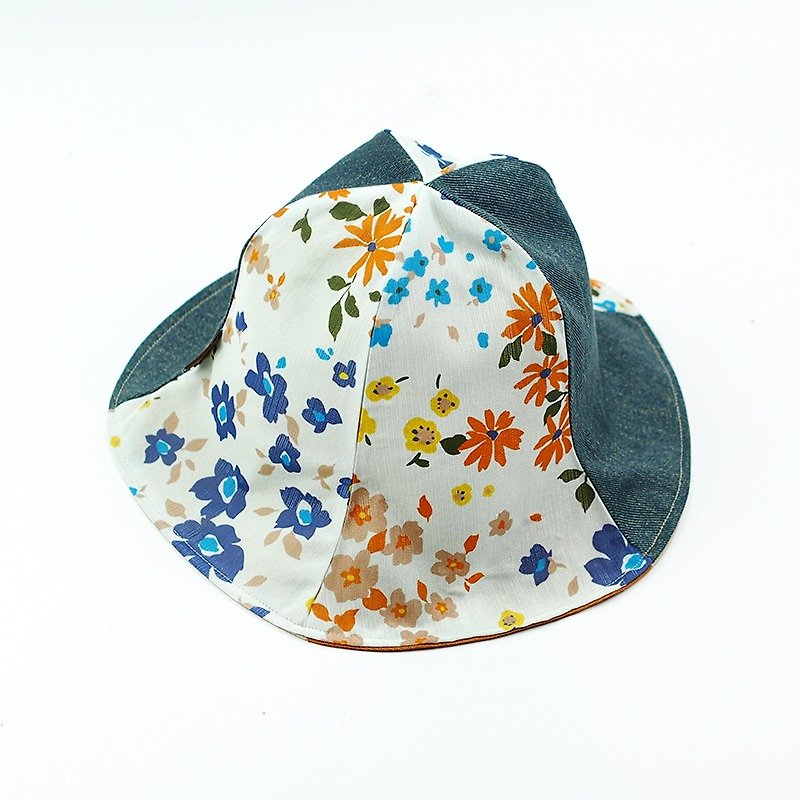 Cow Village Calf Village Handmade Double-sided Hat Customized Sunshade Retro Ancient Cap Flower Flower {Dancing Flower Flower] Beige [H313] Rare Cubu - หมวก - ผ้าฝ้าย/ผ้าลินิน หลากหลายสี