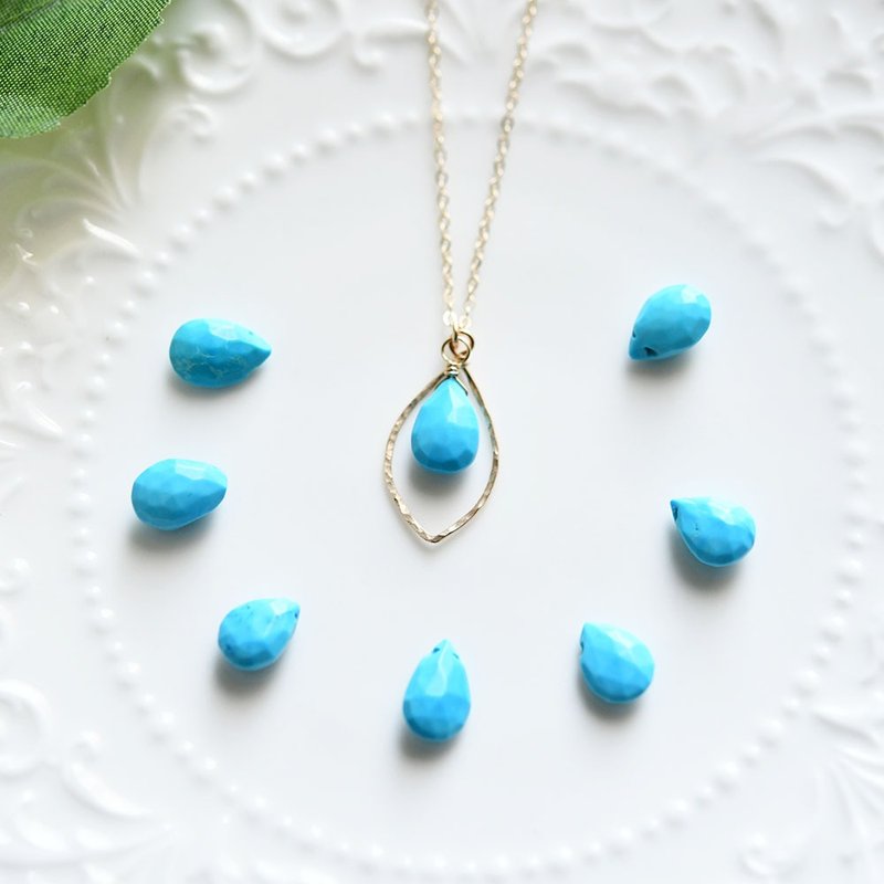 人生の守護石　ターコイズ 槌目模様ドロップフレームのネックレス 12月誕生石 - 項鍊 - 寶石 藍色