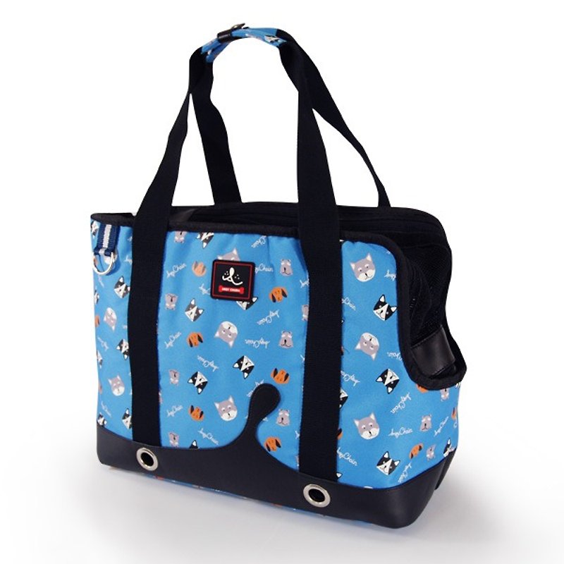 【Angy Chain安琪圈圈】上網窗托特寵物包_小狗紋 - 寵物袋/外出包 - 聚酯纖維 藍色