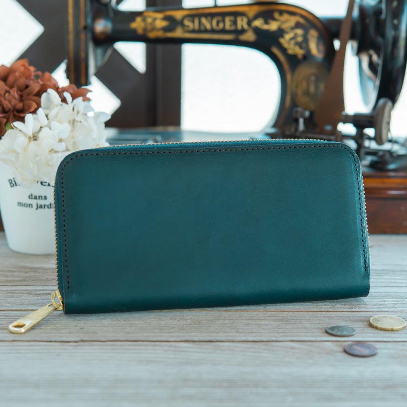 日本製造　牛皮　錢包　栃木皮革製作　藏青色　made in JAPAN handmade leather wallet - 錢包/皮夾/長短夾 - 真皮 藍色