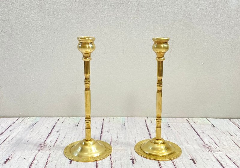 Pair Of Tall Elegant Brass Candlesticks, 2 Candle Stick Holders, Centerpiece. - Candles & Candle Holders - Copper & Brass Gold