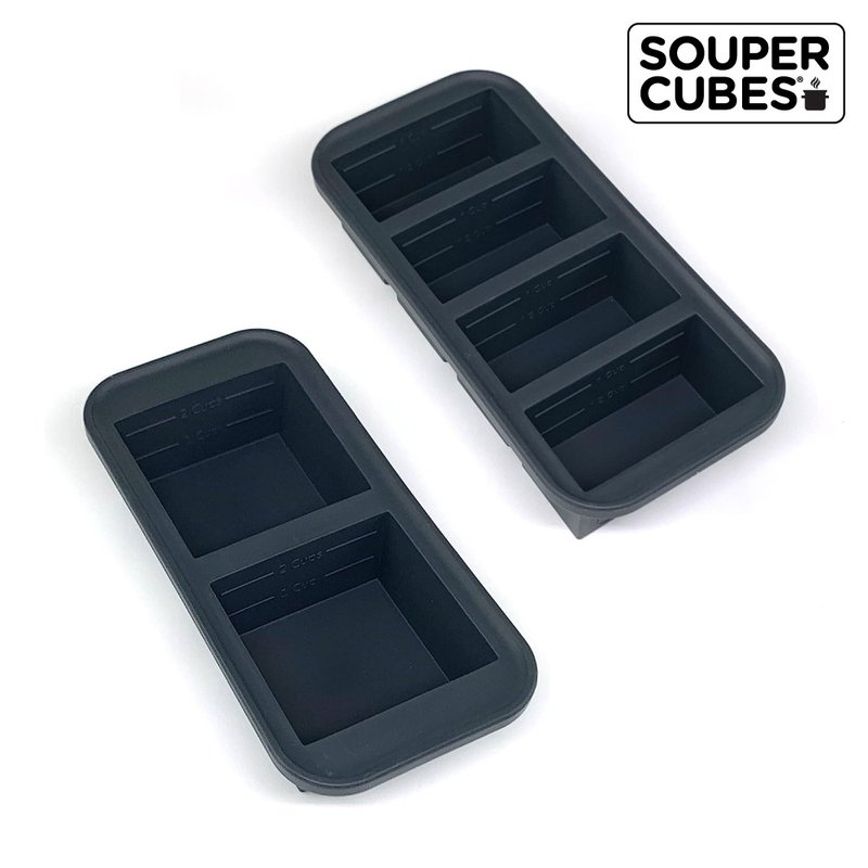 【Souper Cubes】多功能食品級矽膠保鮮盒_曜石灰2件組(2格+4格) - 便當盒/食物袋 - 矽膠 黑色