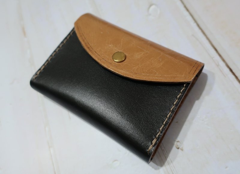 Grandma's vintage hand-stitched leather card holder coin purse / classic nostalgic clutch - Coin Purses - Genuine Leather Black