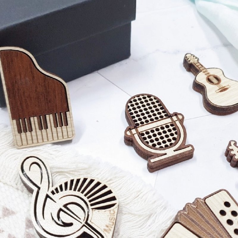 [Teacher’s Day Gift] Wooden musical instrument style magnet refrigerator magnet memo office gadget - Magnets - Wood 