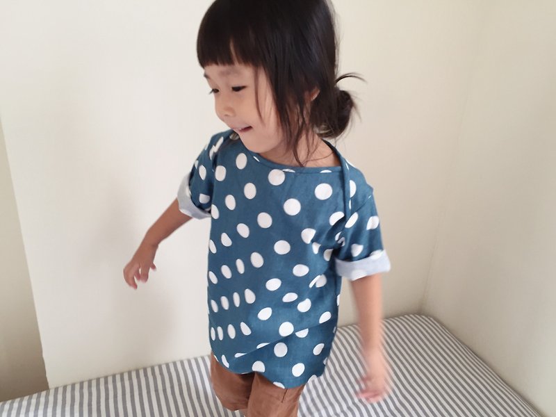 [Hand child clothing] little double cotton yarn shirt - size 100cm - Other - Cotton & Hemp Blue