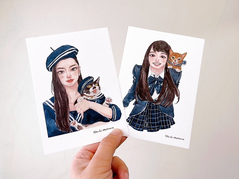 JK and Cat/Postcard Set/Watercolor/Hand-painted/Card - Cards & Postcards - Paper 