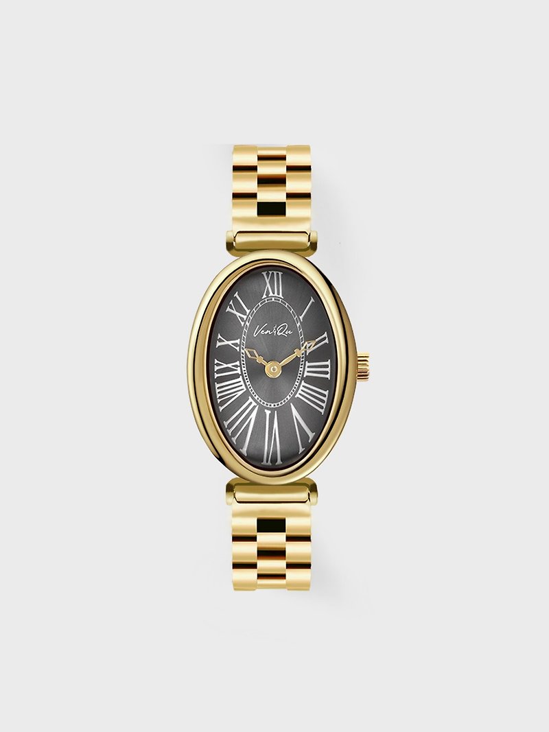 Ven&Qu Dome-Gold/Charcoal (metal) - นาฬิกาผู้หญิง - โลหะ สีทอง