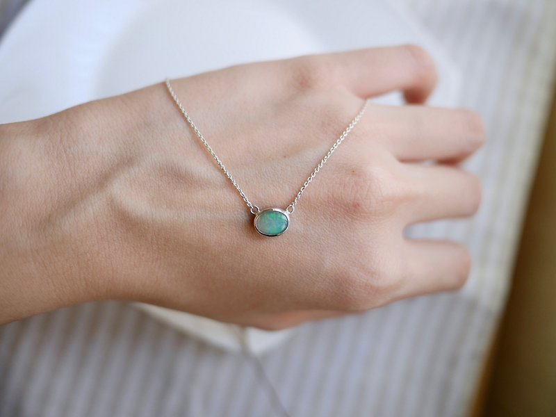 Australian Opal Sterling Silver Necklace-Red and Green - Necklaces - Gemstone Green