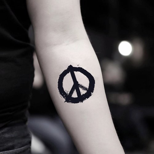 OhMyTat OhMyTat 和平標誌符號 Peace Sign 刺青圖案紋身貼紙 (2 張)