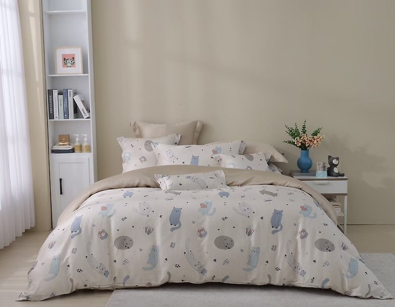 [Enke Home] Cat Paradise Bed Bag Pillowcase Set Bed Bag Quilt Set 300 Woven Tencel Lyocell - เครื่องนอน - วัสดุอื่นๆ 