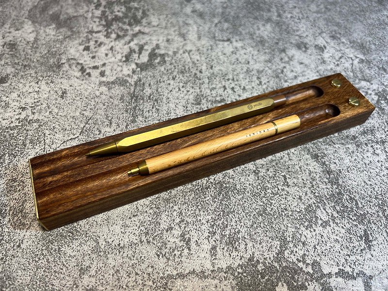 Rock Selection - Ebony Wood Pen Tray/Pen Holder/Pen Holder (Industrial Series No. 5) - Pen & Pencil Holders - Wood Brown
