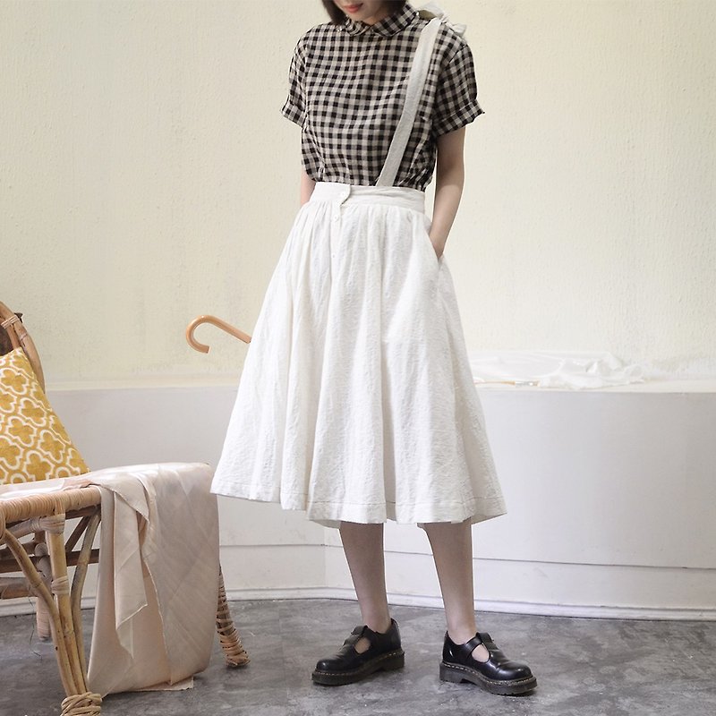 Jacquard Single Shoulder Strap Skirt | Skirt | Cotton/Cotton | Independent Brand | Sora-123 - กระโปรง - ผ้าฝ้าย/ผ้าลินิน ขาว